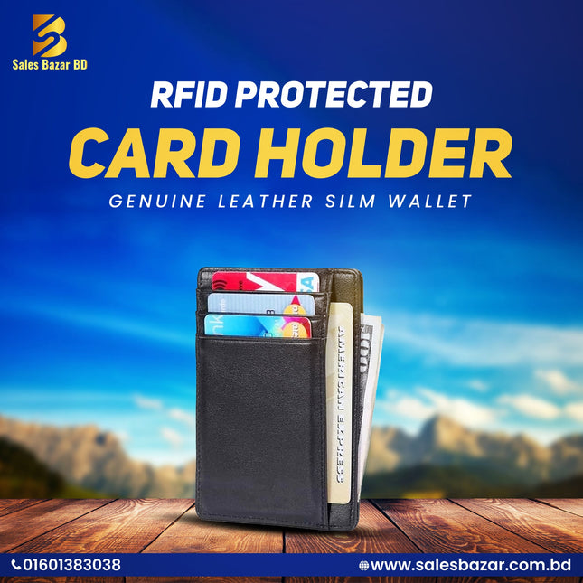 RFID Protected Card Holder Genuine Leather Slim Wallet