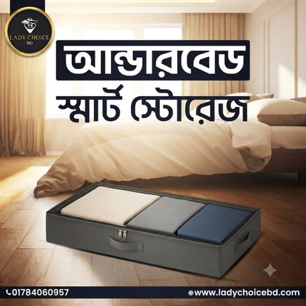 Underbed Storage Organizer, Foldable Box with Dual Zipper & Handles